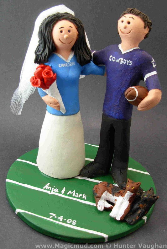 Dallas Cowboys Wedding Cake Topper, San Diego Chargers Wedding Cake Topper, Dallas Cowboys Wedding Anniversary Gift/Cake Topper - iWeddingCakeToppers