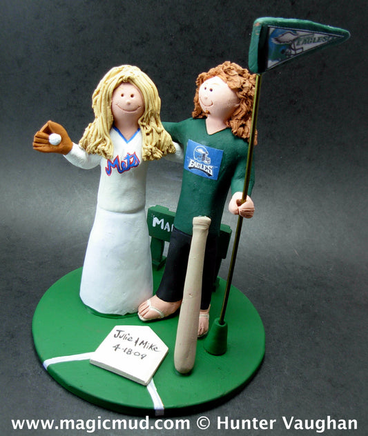 Philadelphia Eagles Football Wedding CakeTopper, New York Mets Wedding Cake Topper, New York Mets Baseball Wedding Anniversary Gift - iWeddingCakeToppers