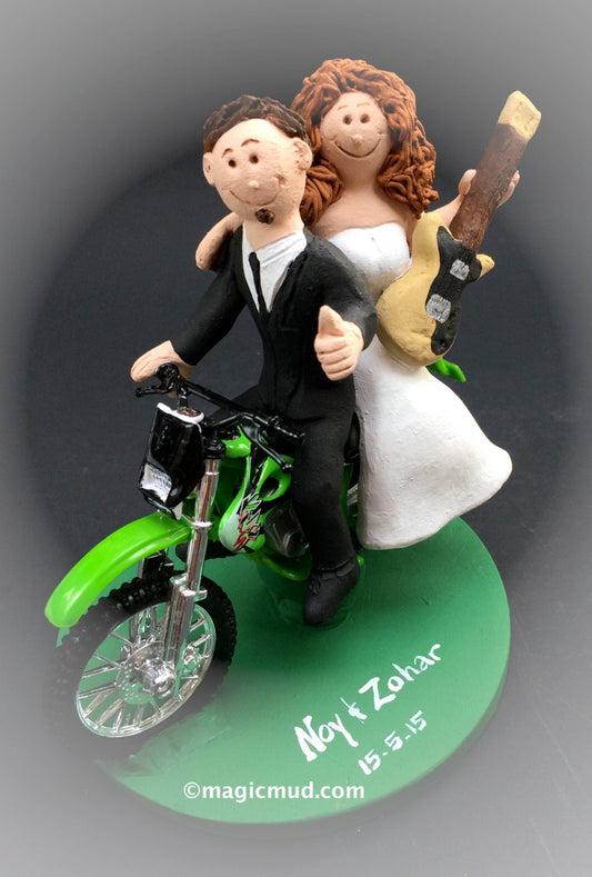 Bride and Groom on Off Road Motorcycle Wedding Cake Topper, Motorcycle Wedding Anniversary Gift, Motorcycle Wedding Anniversary Gift