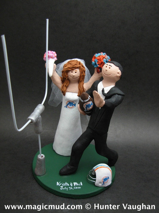 Miami Dolphins Football Wedding Cake Topper, Miami Dolphins Football Wedding Anniversary Gift, Football Wedding CakeTopper, NCAA Caketopper - iWeddingCakeToppers