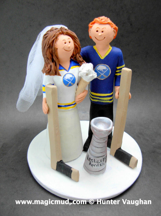 Buffalo Sabres Hockey Wedding Cake Topper, Hockey Bride and Groom Wedding Cake Topper, Buffalo Sabres Wedding Anniversary Gift Figurine, - iWeddingCakeToppers