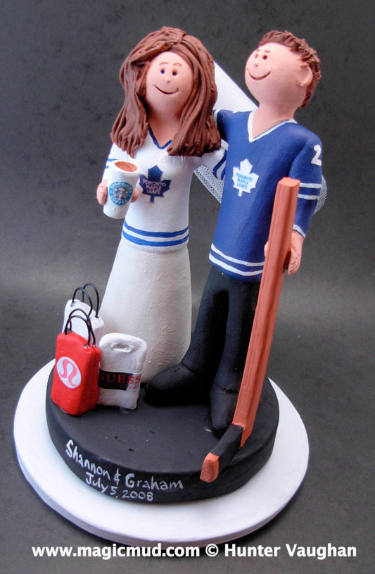 Starbucks Bride Wedding Cake Topper, Hockey Bride and Groom Wedding Cake Topper, Starbucks Wedding Anniversary Gift, Hockey Caketopper - iWeddingCakeToppers