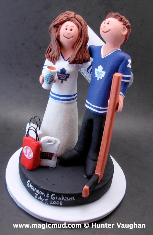 Starbucks Bride Wedding Cake Topper, Hockey Bride and Groom Wedding Cake Topper, Starbucks Wedding Anniversary Gift, Hockey Caketopper