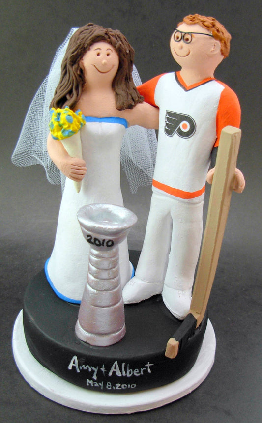 Philly Flyers Hockey Wedding Cake Topper, Hockey Bride and Groom Wedding Cake Topper, Philly Flyers Wedding Anniversary Gift - iWeddingCakeToppers