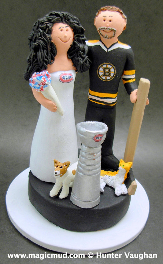 Boston Bruins Groom Wedding Cake Topper, Montreal Canadians Bride Wedding Cake Topper, Hockey Wedding Anniversary Gift custom made to order - iWeddingCakeToppers