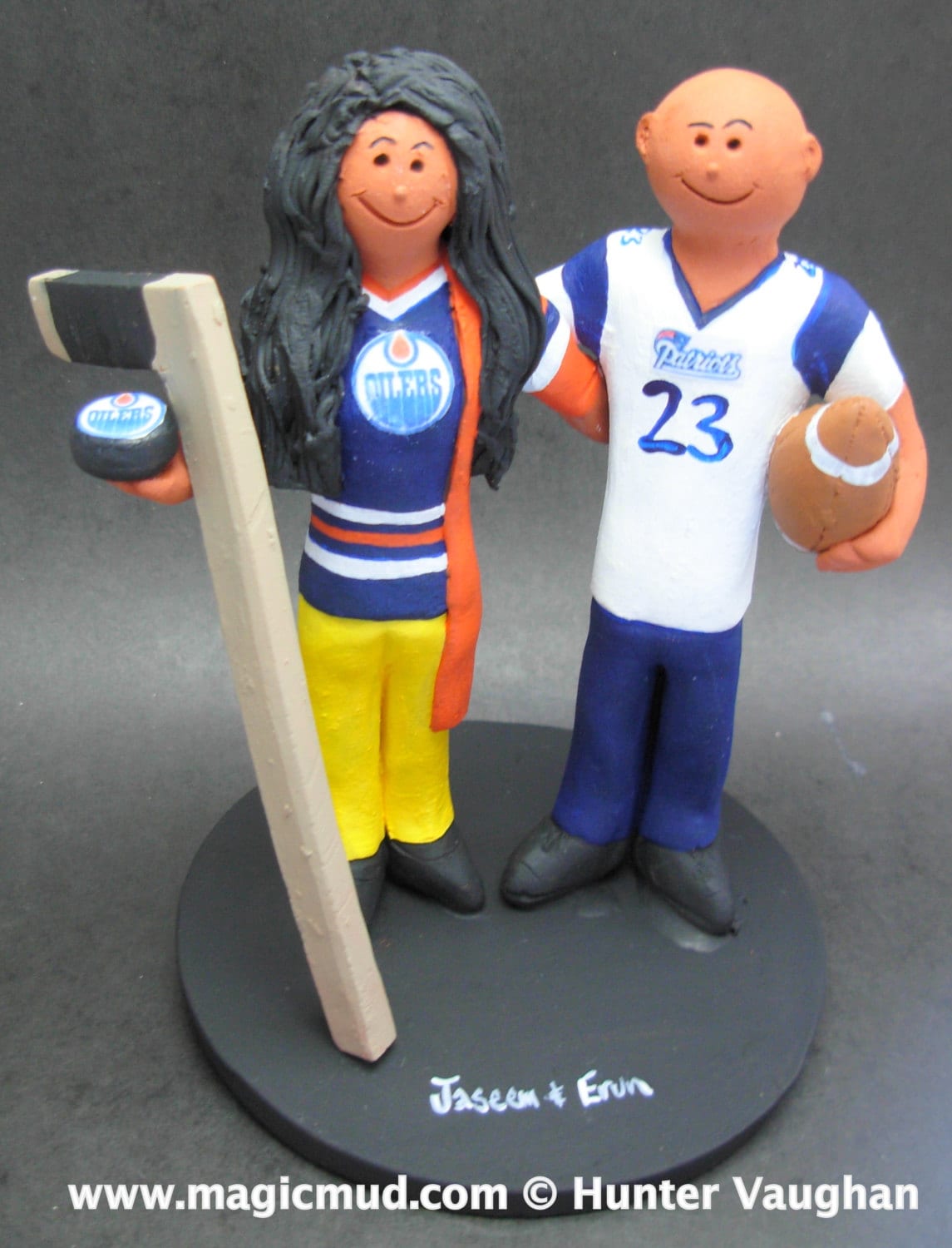 Edmonton Oilers Hockey Wedding Cake Topper, Hockey Bride and Groom Wedding Cake Topper, Bald Groom Wedding CakeTopper, Hockey Caketopper