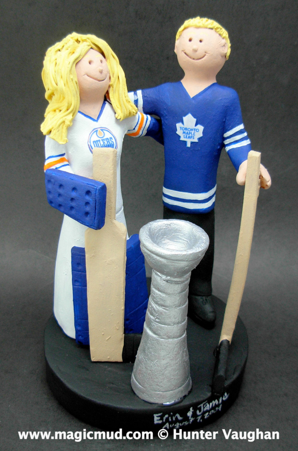 Goalie Bride Hockey Wedding Cake Topper, Edmonton Oilers Wedding Cake Topper, Edmonton Oilers Anniversary Gift, Hockey Marriage Figurine - iWeddingCakeToppers