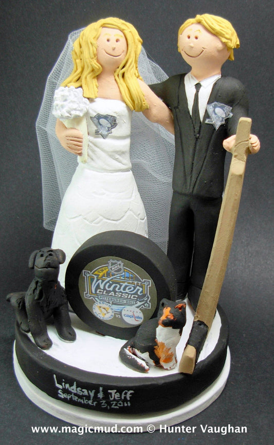 Penguins NHL Hockey Wedding Cake Topper, Pittsburgh Penguins Wedding Cake Topper, Hockey Couple Wedding Anniversary Cake Topper / Gift, - iWeddingCakeToppers