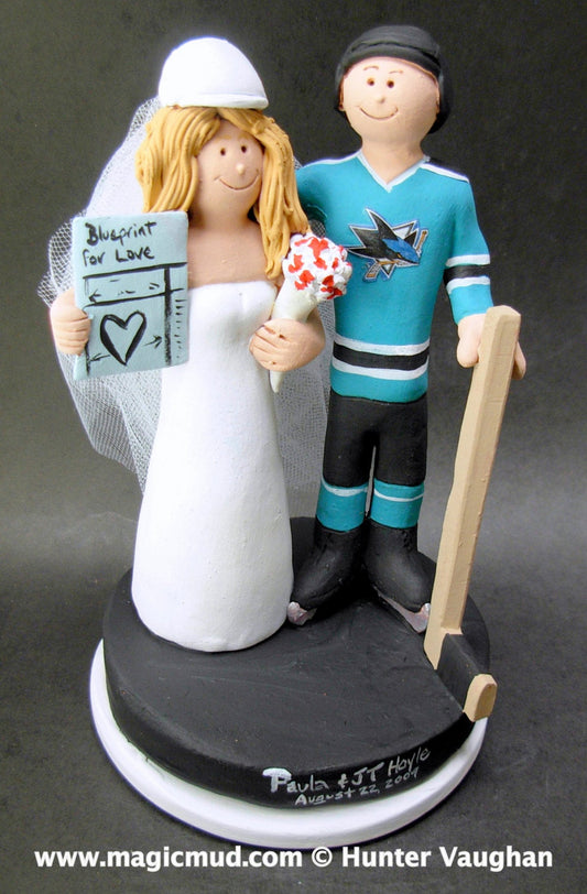 San Jose Sharks Hockey Wedding Cake Topper, Hockey Bride and Groom Wedding Cake Topper, Hockey Wedding Anniversary Gift , Hockey Caketopper - iWeddingCakeToppers