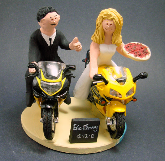 Sportbike Motorcycle for Bride and Groom Wedding Cake Topper,  Motorcycle Wedding Cake Topper, Motorcycle Riders Wedding Cake Topper - iWeddingCakeToppers