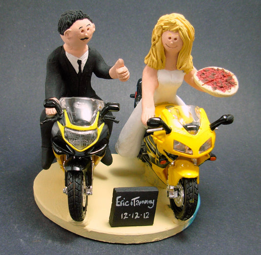 Sportbike Motorcycle for Bride and Groom Wedding Cake Topper,  Motorcycle Wedding Cake Topper, Motorcycle Riders Wedding Cake Topper