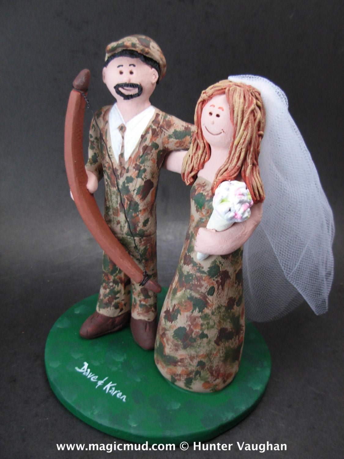 Bow Hunter and Bride in Camouflage Wedding Cake Topper, Camouflage Bride Wedding Cake Topper, Bow Hunting Groom Wedding Cake Topper,