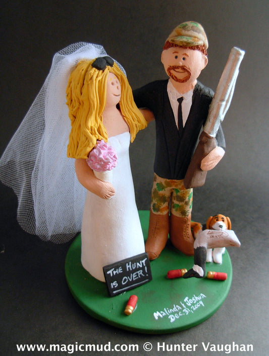 Hunter with Bride and Shotgun Custom Wedding Cake Topper, Duck Hunters Wedding Cake Topper, Redneck Wedding Cake Topper, Shotgun Caketopper - iWeddingCakeToppers