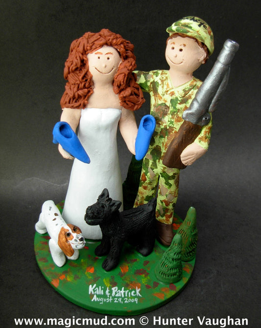 Shoe Diva Bride and NRA Hunter Groom, Shoe Shopping Bride Wedding Cake Topper, Hunters Wedding Cake Topper, Redneck Wedding Cake Topper,