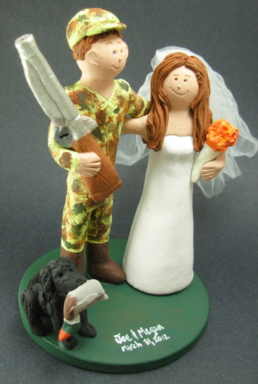 Duck Hunter In Camo Wedding Cake Topper, Duck Hunters Wedding Cake Topper, Redneck Wedding Cake Topper, Camouflage Groom Wedding Cake Topper
