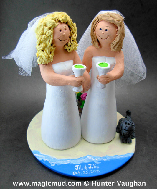 Gay Brides - Lesbian Marraige on Beach Wedding Cake topper , Lesbian Wedding Cake Topper, Gay Wedding Figurine, Same Sex Wedding Cake Topper