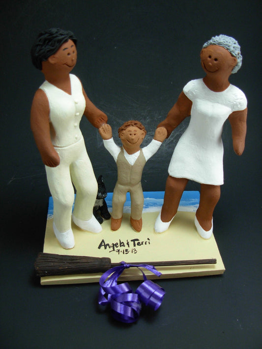 Gay African American Bride's Jump Broom Wedding Cake Topper, African American Lesbians Wedding Cake Topper, black lesbians wedding statue - iWeddingCakeToppers