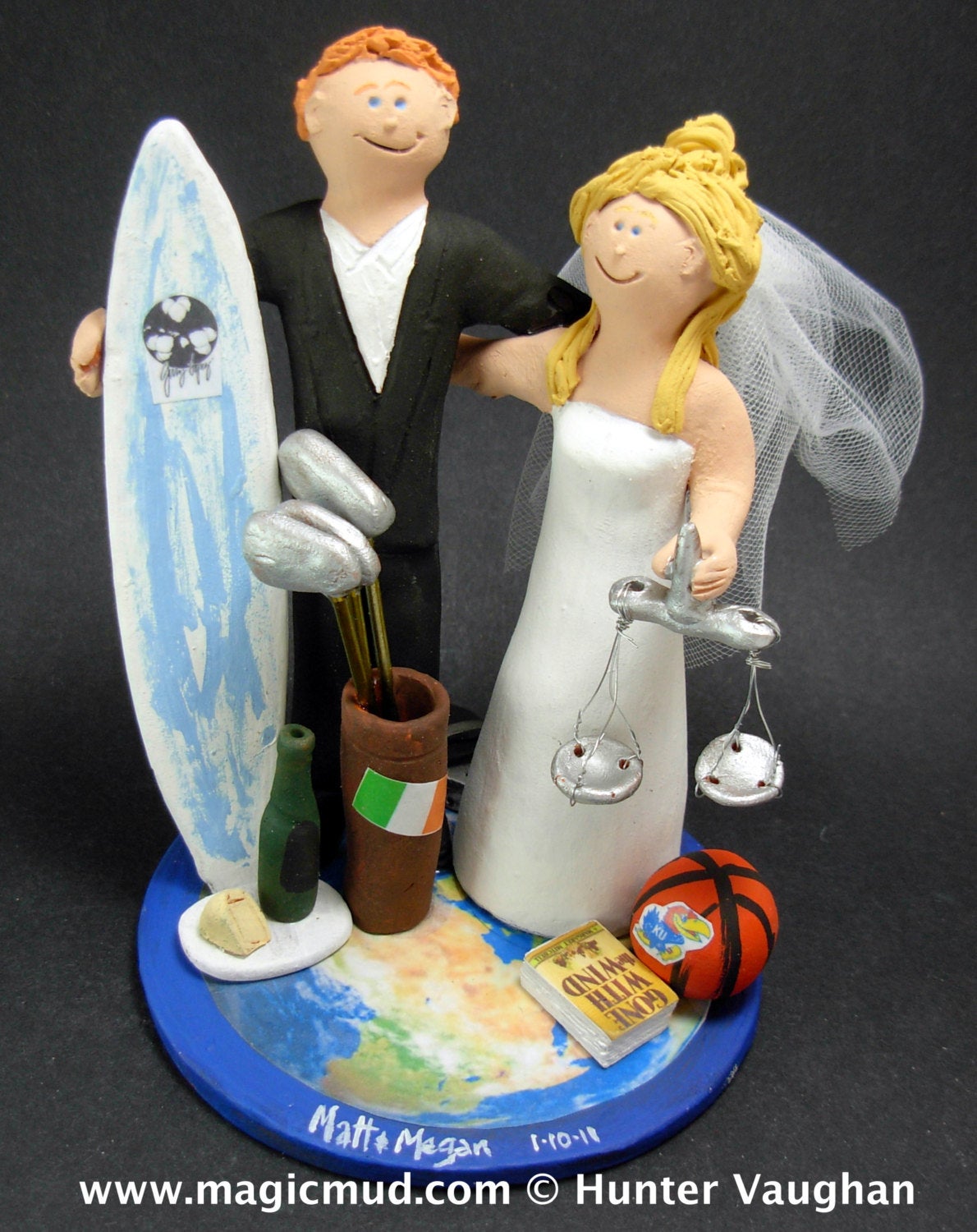 Lawyer Bride Wedding Cake Topper, Wedding Cake Topper for a Surfer Groom, Wedding Cake Topper for World Travellers, Surf Wedding Cake Topper - iWeddingCakeToppers