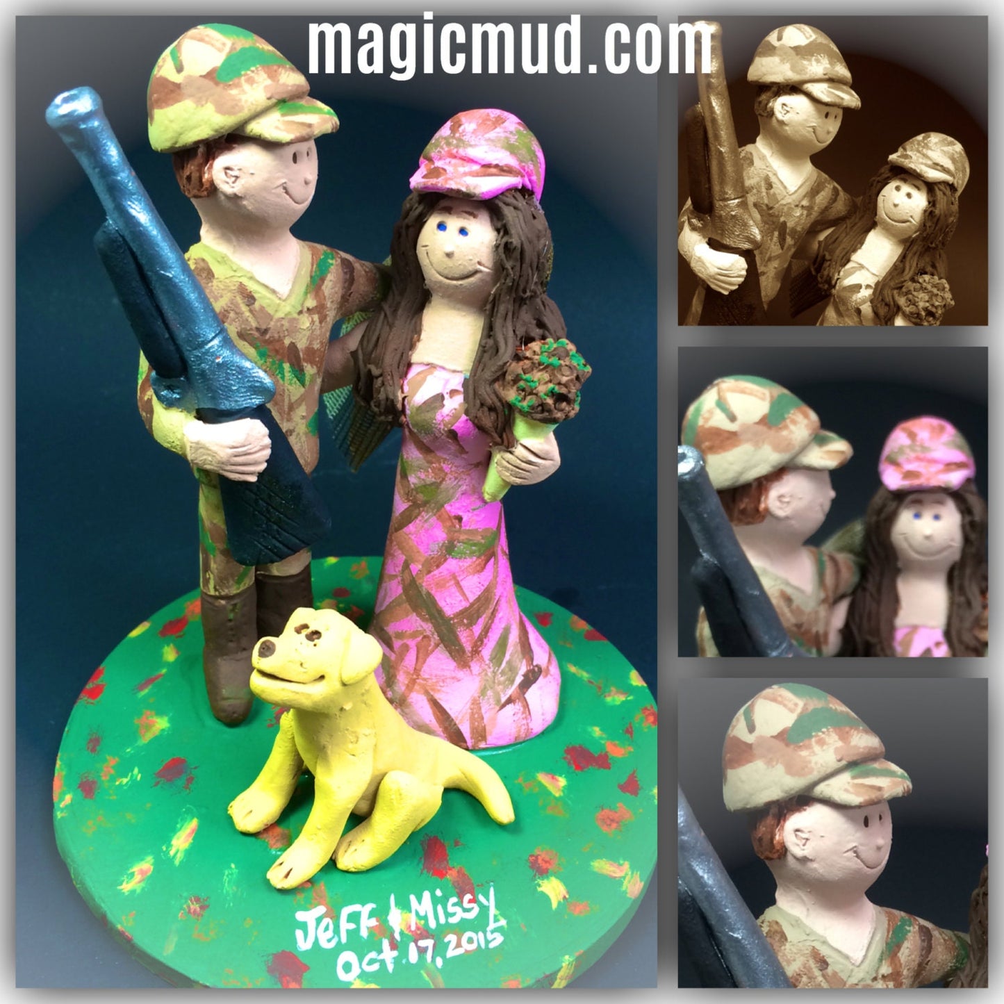 Bride in Pink Camouflage Wedding Cake Topper, Wedding Cake Topper for Hunters, Hunting Wedding Cake Topper, Shotgun Wedding Cake Topper