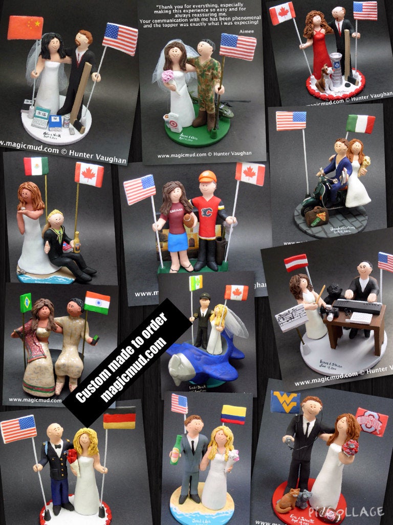 German Bride American Army Groom Wedding Cake Topper, International Marriage Wedding Cake Topper, Wedding CakeTopper with Country Flags - iWeddingCakeToppers