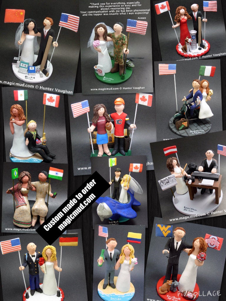 Mexican Bride Canadian Groom Wedding Cake Topper, CakeTopper with Big Wedding Ring, Giant Wedding Ring Caketopper, Bling Wedding CakeTopper - iWeddingCakeToppers