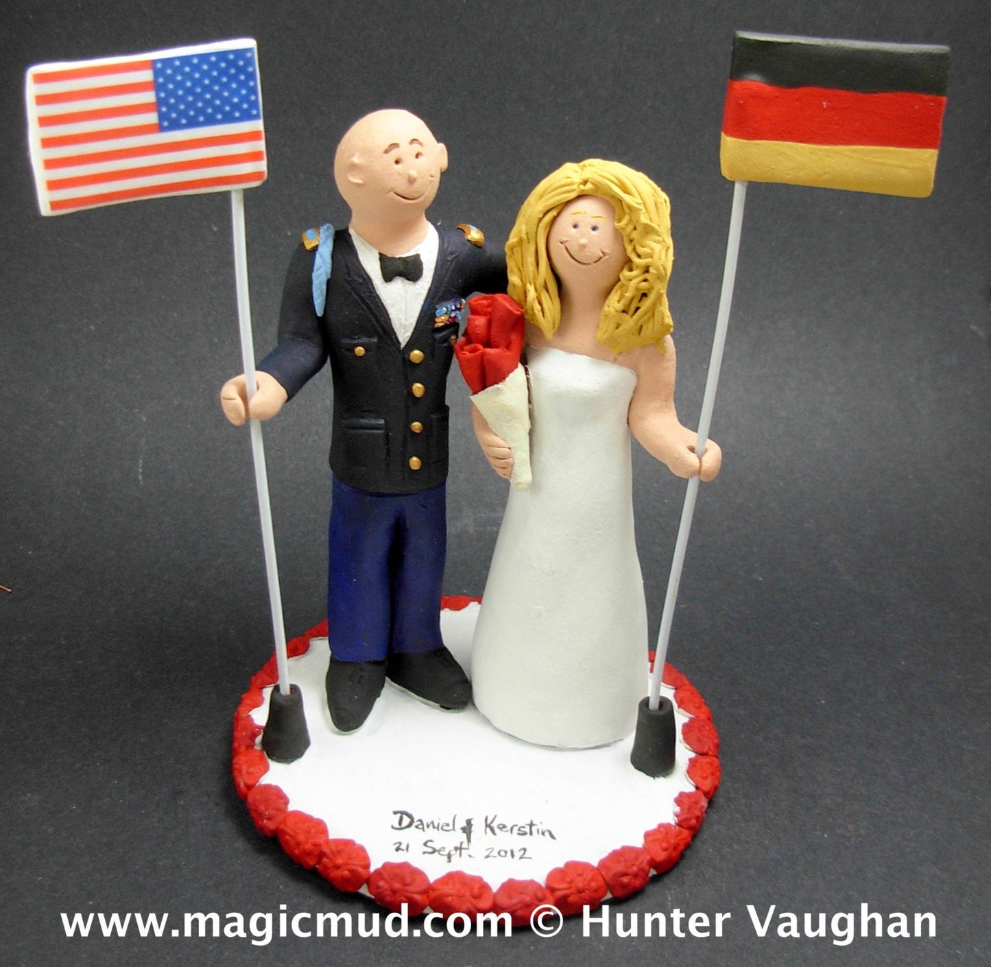 German Bride American Army Groom Wedding Cake Topper, International Marriage Wedding Cake Topper, Wedding CakeTopper with Country Flags - iWeddingCakeToppers