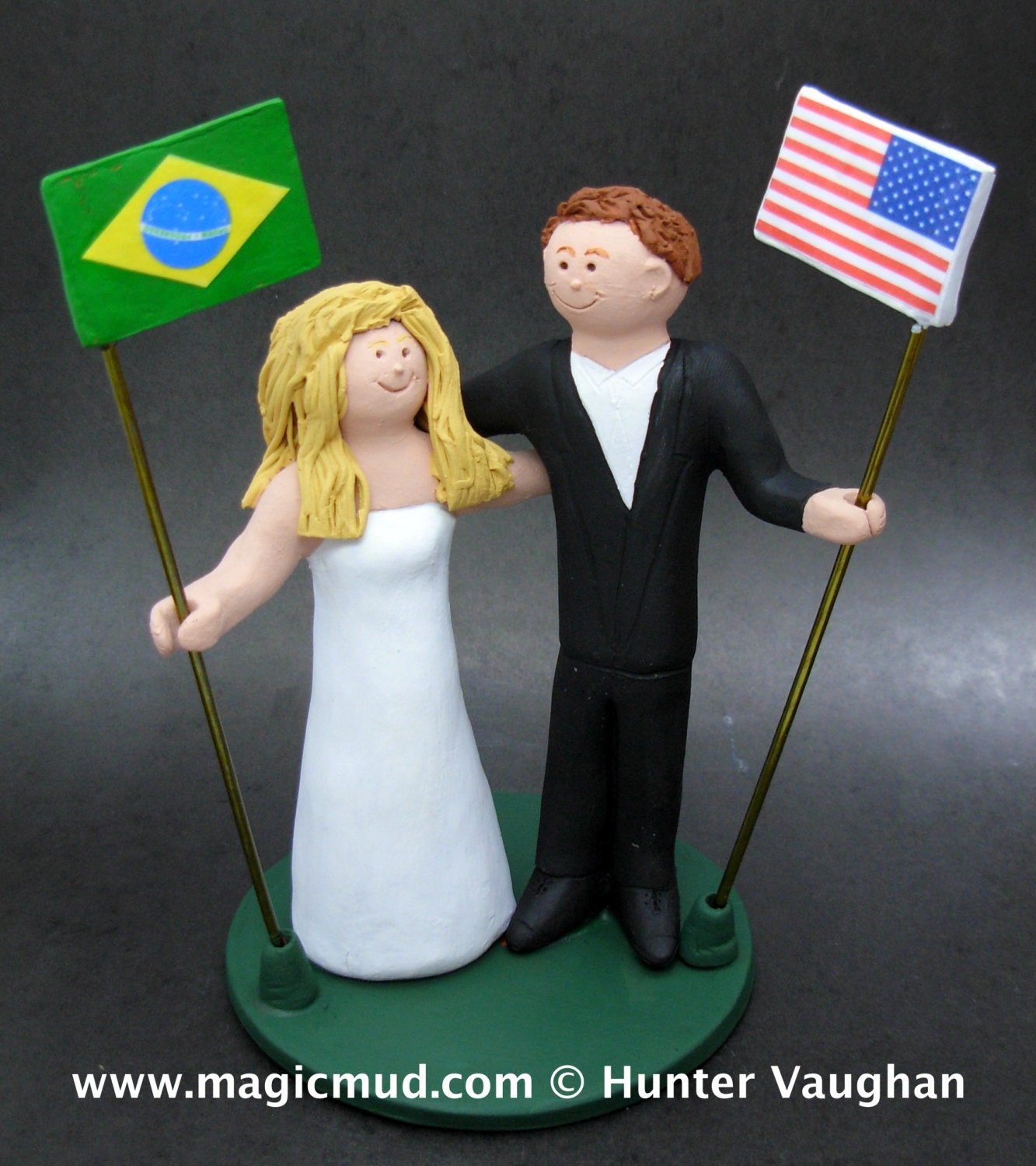 Brazilian Bride American Groom Wedding Cake Topper,International Marriage Wedding CakeTopper,Wedding CakeTopper with Country of Origin Flags