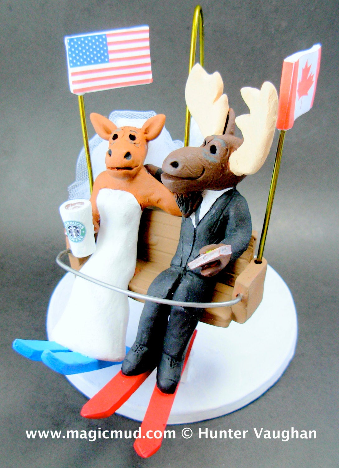 Moose Wedding Cake Topper, Moose Bride and Groom Wedding Cake Topper, Chairlift Wedding Cake Topper, Ski Lift Wedding Cake Topper - iWeddingCakeToppers