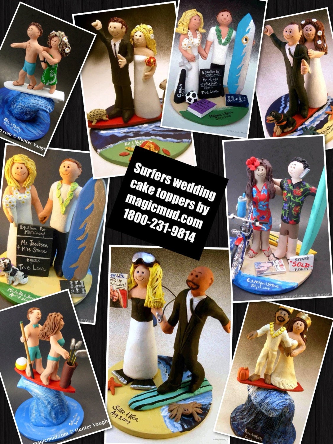 Surfing Bride and Groom Wedding Cake Topper, Surfers Wedding Cake Topper, Bride and Groom in Wet Suits Wedding Cake Topper, Surfer Figurine - iWeddingCakeToppers