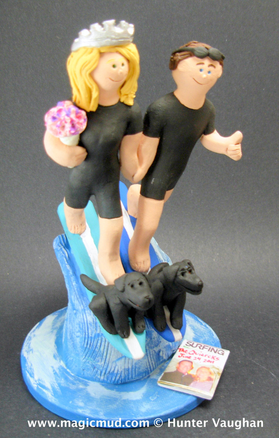 Surfing Bride and Groom Wedding Cake Topper, Surfers Wedding Cake Topper, Bride and Groom in Wet Suits Wedding Cake Topper, Surfer Figurine - iWeddingCakeToppers