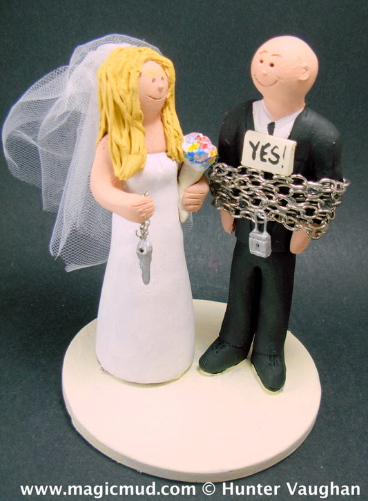 Bride Captures Groom Custom Made Wedding Cake Topper, Captured Groom Wedding Cake Topper, Chained Groom Wedding Cake Topper - iWeddingCakeToppers