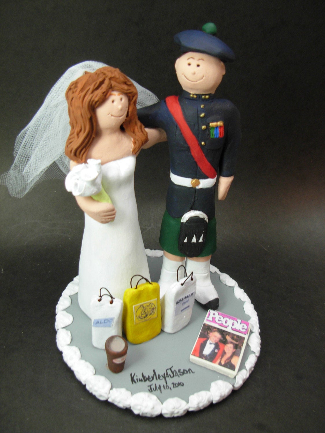 Drunken Groom Passed Out Wedding Cake Topper, Groom in Kilt Wedding Cake Topper, Drunk Bride and Groom Wedding Cake Topper - iWeddingCakeToppers