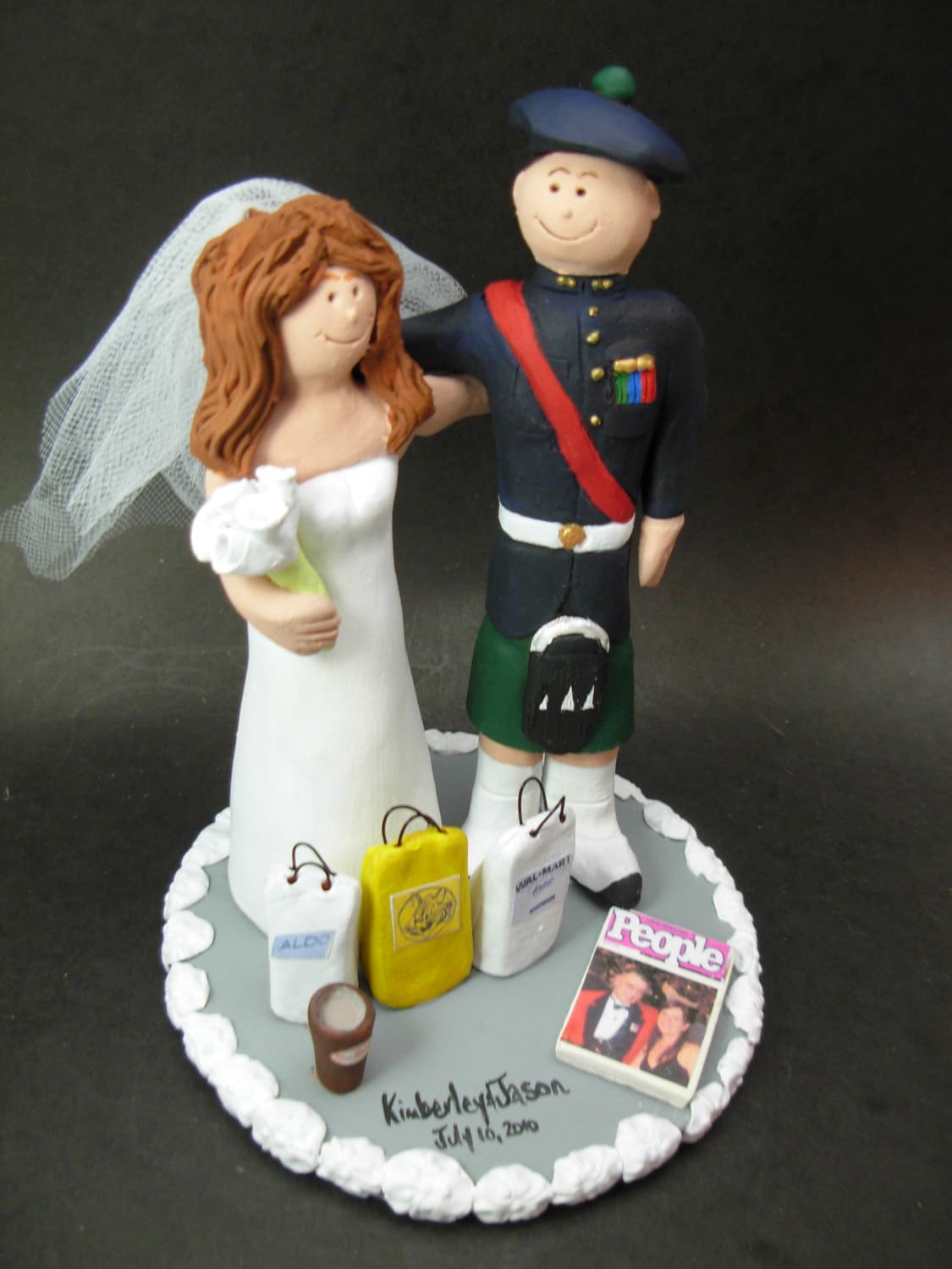 Drunken Groom Passed Out Wedding Cake Topper, Groom in Kilt Wedding Cake Topper, Drunk Bride and Groom Wedding Cake Topper