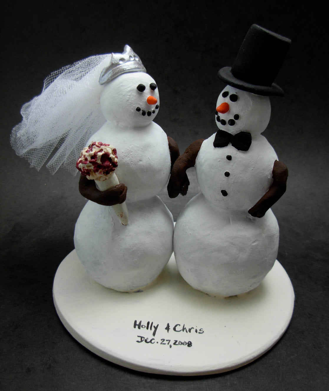 Snowman Bride and Groom Wedding Cake Topper, custom made Snowman Wedding Cake Topper,  Wedding Cake Topper for Snowmen - iWeddingCakeToppers