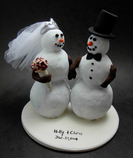 Snowman Bride and Groom Wedding Cake Topper, custom made Snowman Wedding Cake Topper,  Wedding Cake Topper for Snowmen