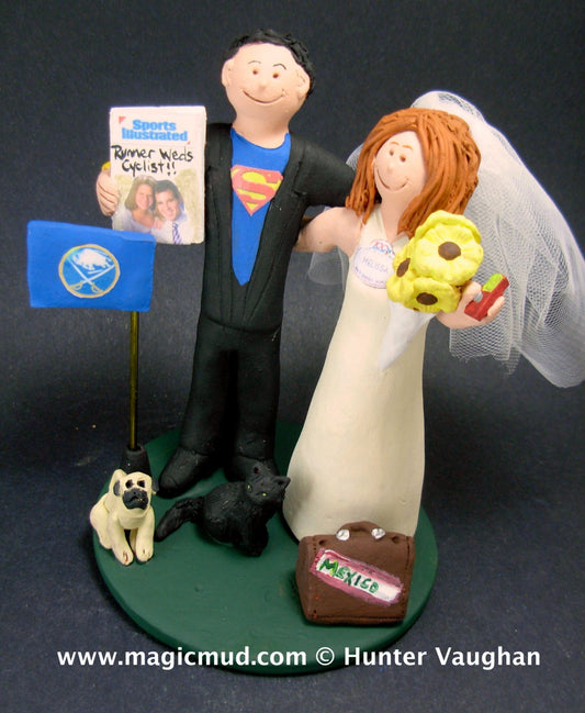 SuperHero Groom Wedding Cake Topper - Bride With Cel Phone Wedding Cake Topper, Superman Wedding Cake Topper,Custom Made Wedding Cake Topper