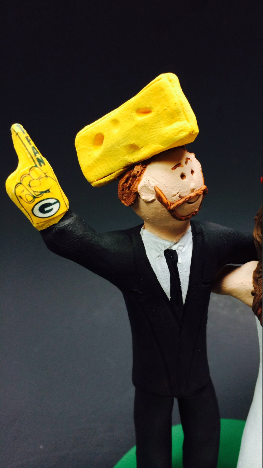 Green Bay Packers "Cheesehead" Football Wedding Cake Topper, St. Louis Cardinals Wedding Cake Topper,  Wedding Cake Topper custom made
