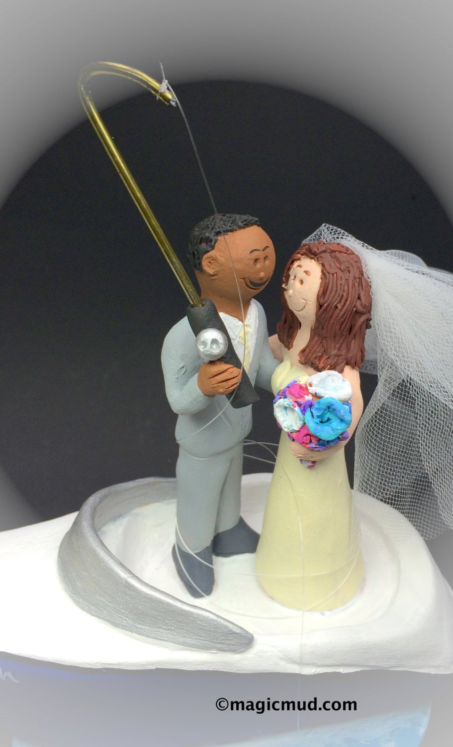 African American Groom, Caucasian Bride Wedding Cake Topper, Mixed Race Wedding Cake Topper, Interracial  Wedding Cake Topper Custom Made - iWeddingCakeToppers