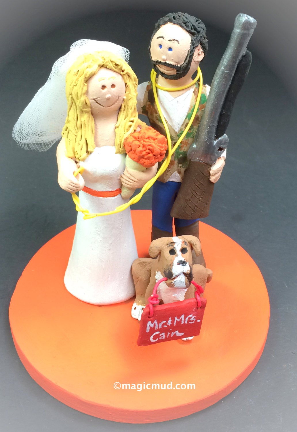 Bride Ropes Groom Wedding Cake Topper - Custom Made Captured Groom Wedding Cake Topper, Groom with Shotgun Wedding Cake Topper - iWeddingCakeToppers