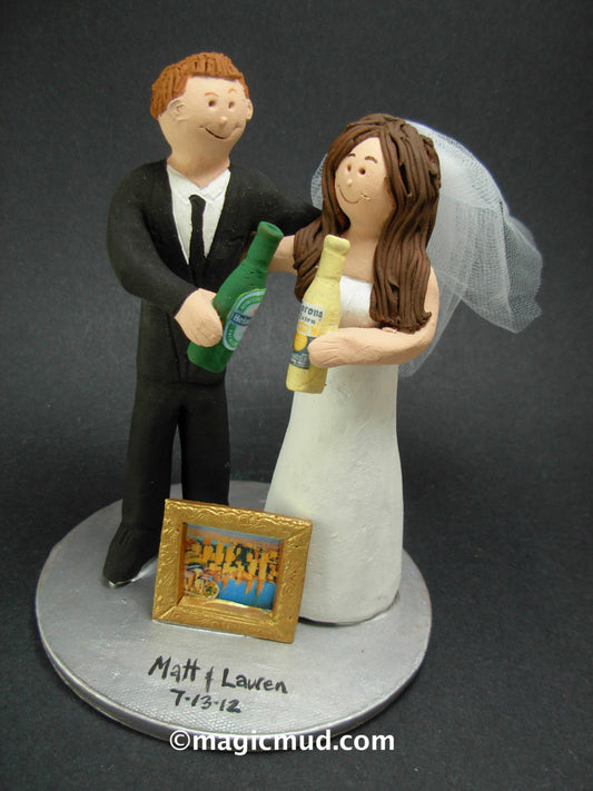 Heineken vs Corona Beer Drinking Bride and Groom Wedding Cake Topper, Beer Drinkers Wedding Cake Topper, Imported Beer Wedding Cake Topper - iWeddingCakeToppers