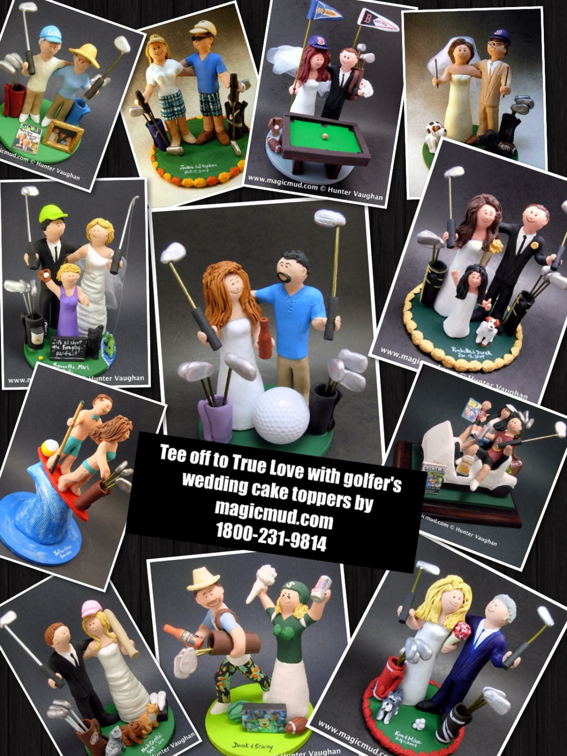 Golf Groom Marries Baseball Bride Wedding Cake Topper - Golfing Wedding Cake Topper, Baseball Bride with Bat Wedding Cake Topper