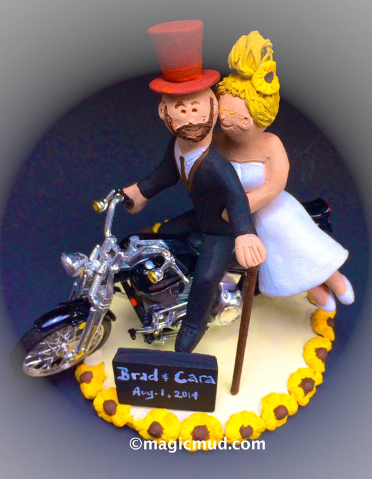 Groom in Top Hat on Harley Davidson Wedding Cake Topper, Bikers Wedding Cake Topper, Motorcycle Wedding Cake Topper, Harley Wedding Cake Top