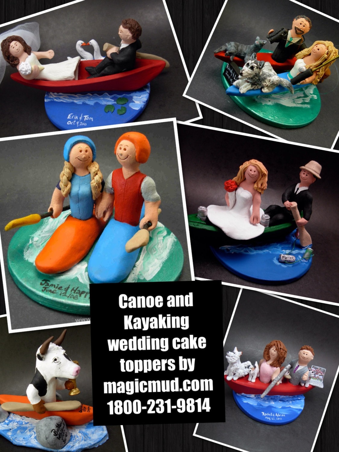 Bride and Groom Kayaking Wedding Cake Topper - Custom Made Kayak Wedding Cake Topper, Whitewater Kayak Wedding Cake Topper