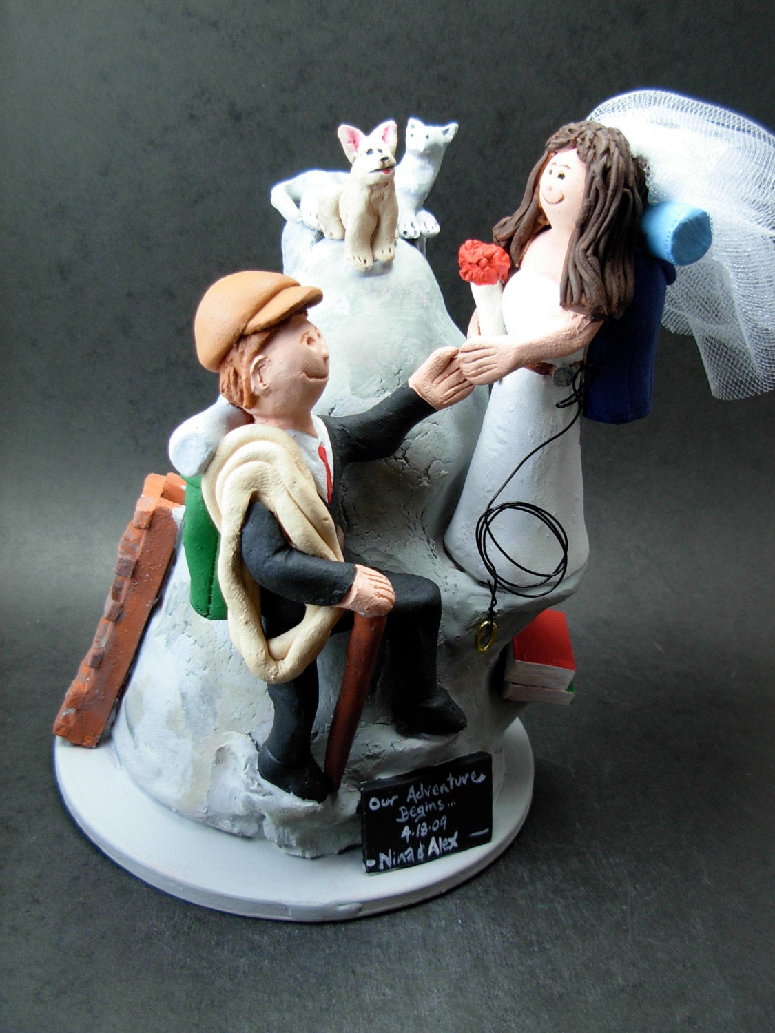 Mountaineering Bride and Groom Wedding Cake Topper - Custom Made Mountain Climbers Wedding Cake Topper,  Hiker's Wedding Cake Topper - iWeddingCakeToppers