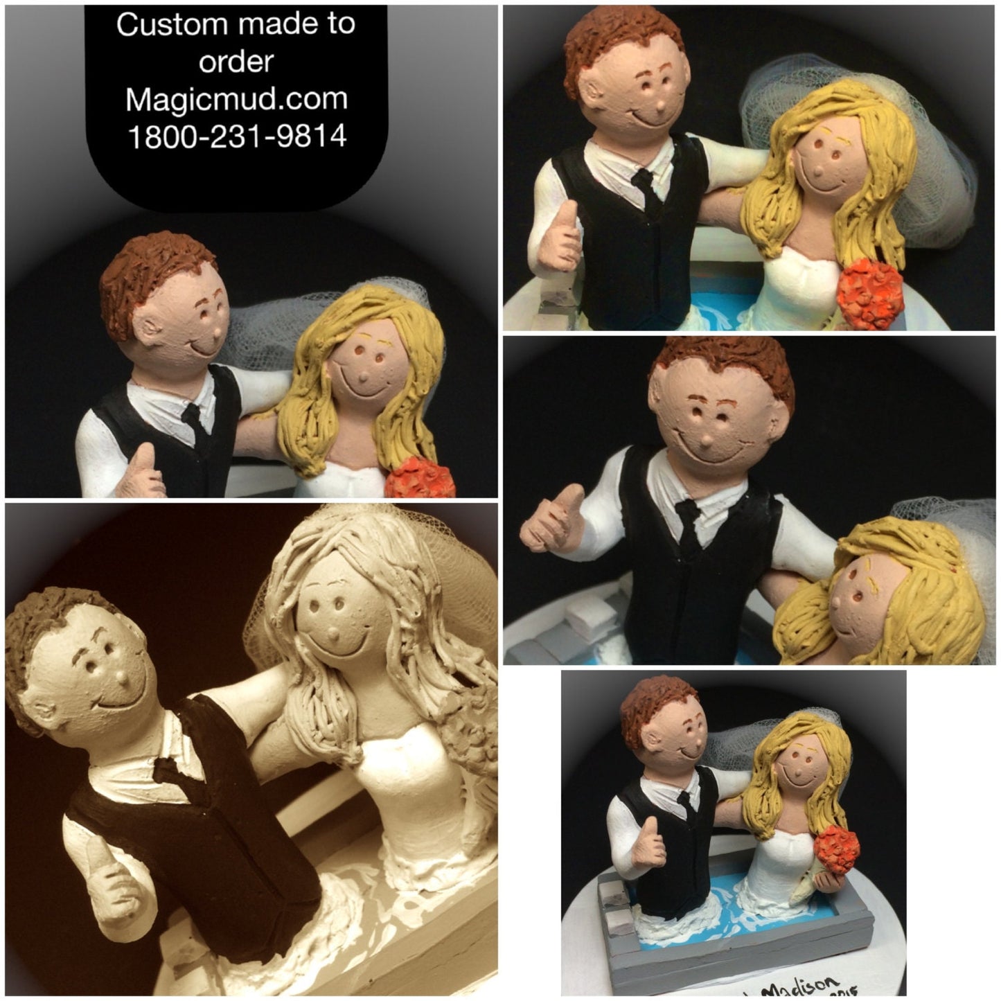 Bride and Groom in Pool Wedding Cake Topper  - Custom Made Swimming Pool Wedding Cake Topper, Bride and Groom in Hot Tub Wedding Cake Topper