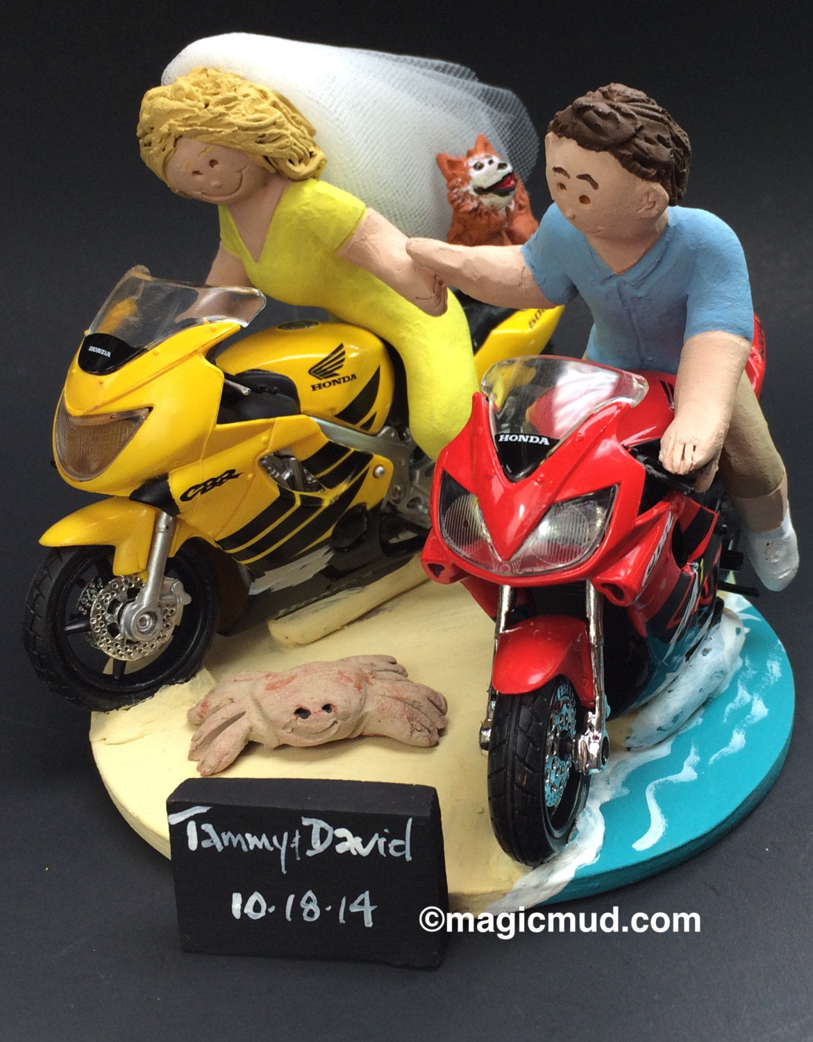 Bride and Groom on Honda CBR Sportbikes Wedding Cake Topper, Motorcycle Wedding Cake Topper, Wedding Cake Topper for Motorcycle Riders - iWeddingCakeToppers