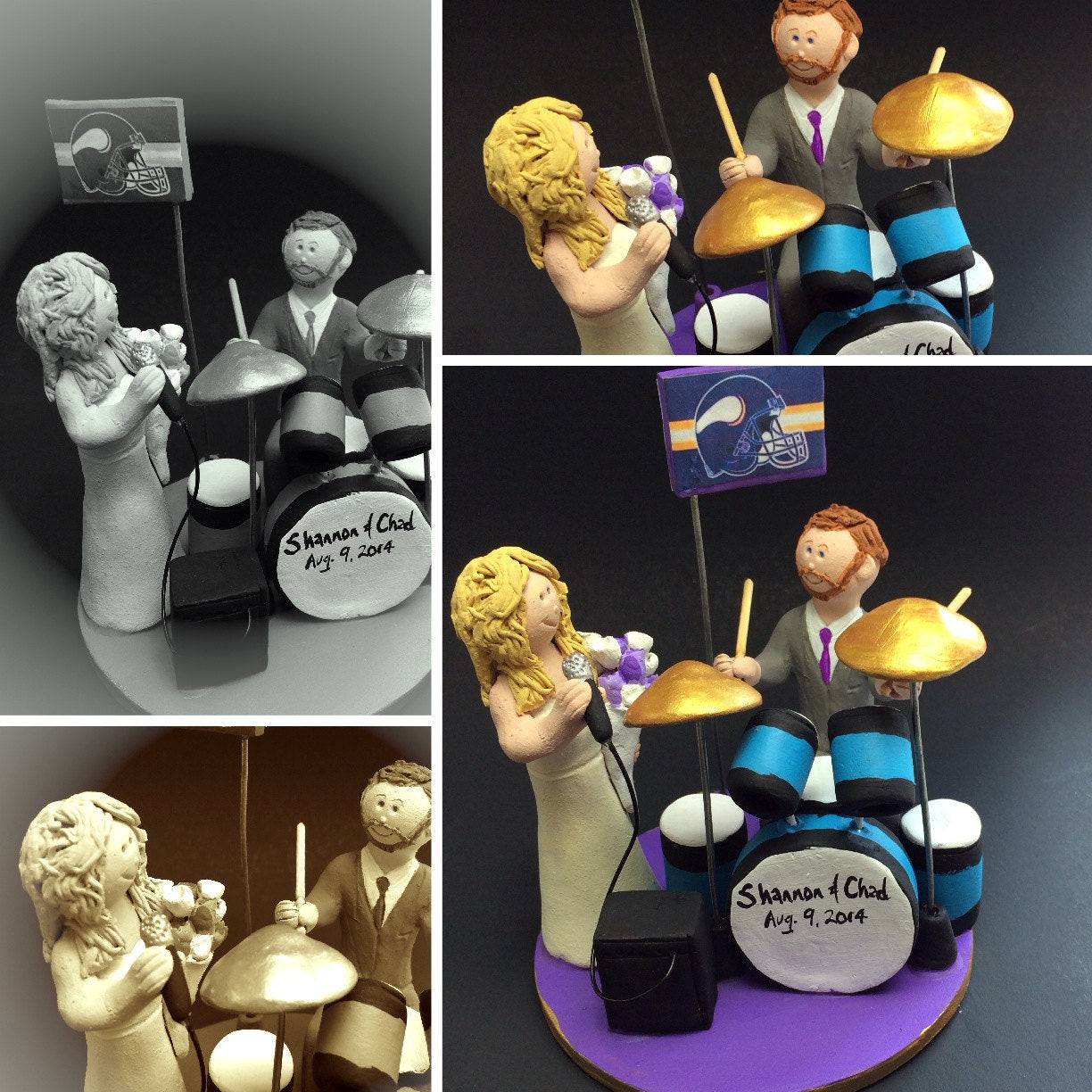 Bride and Groom with Microphones Wedding Cake Topper - Custom Made Singers Wedding Cake Topper, Singing Bride and Groom Wedding Cake Topper - iWeddingCakeToppers