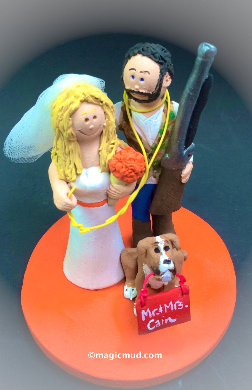 Bride Ropes Groom Wedding Cake Topper - Custom Made Captured Groom Wedding Cake Topper, Groom with Shotgun Wedding Cake Topper - iWeddingCakeToppers