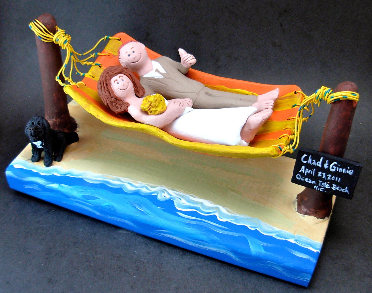 Cruise Ship Wedding Cake Topper - Bride and Groom with Hot Dogs Wedding Cake Topper, Bride and Groom on Cruise Ship Wedding Cake Topper