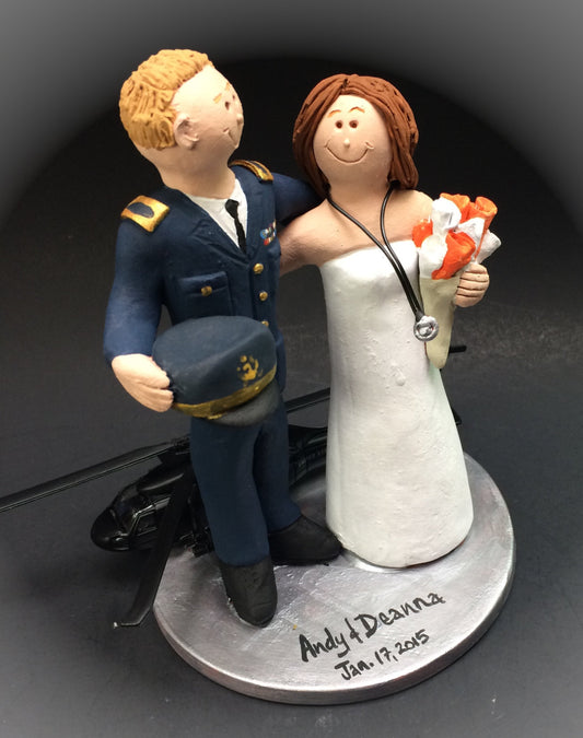 Dress Blues Military Uniform Wedding Cake Topper, Blackhawk Helicopter Pilot Wedding Cake Topper, Air Force Pilot's Wedding Cake Topper - iWeddingCakeToppers